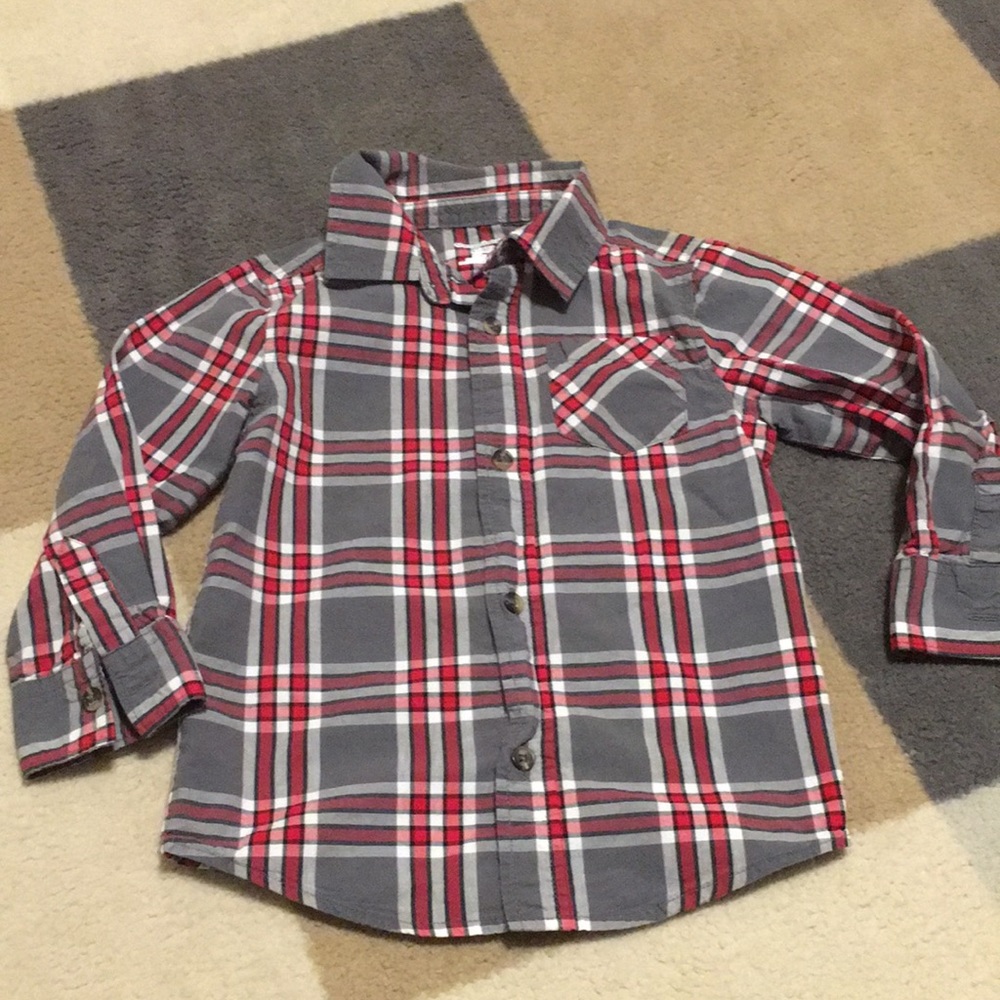Garanimals 4T Red Gray Plaid Collar Button Down